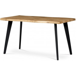 Jídelní stůl, 140x80x75 cm, MDF deska, 3D dekor divoký dub, kov, černý lak HT-840 OAK