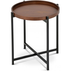 Odkládací stolek pr.50x50 cm, deska dřevo, moření ořech, kovové černé nohy 80135-12 WAL
