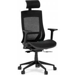 Kancelářská židle, černá MESH síťovina, lankový mech., plastový kříž, 2D područky, kolečka pro tvrdé podlahy KA-W002 BK