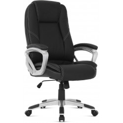 Kancelářská židle, černá koženka, plast ve stříbrné, kolečka pro tvrdé podlahy KA-Y282 BK