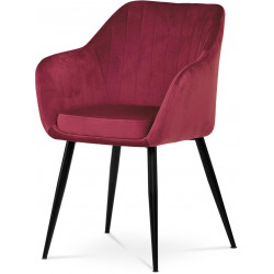 Jídelní židle, potah červená sametová látka, kovové nohy, černý matný lak PIKA RED4