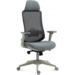 Kancelářská židle, šedý plast, šedá průžná látka a mesh, 4D područky, kolečka pro tvrdé podlahy, multifunkční mechanismu KA-V321
