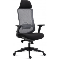 Kancelářská židle, černý plast, černá látka, 4D područky, kolečka pro tvrdé povrchy, houpací mechanika s polohovou areta KA-V322