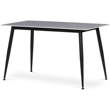 Stůl jídelní 130x70x76 cm, deska slinutý kámen v imitaci matného mramoru, černé kovové nohy HT-403M GREY