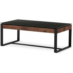 Stůl konferenční, deska slinutá keramika 120x60, černý mramor, nohy černý kov, tmavě hnedá dýha AHG-285 BK