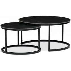 Sada 2 konferenčních stolů ø80 a ø60, černá keramická deska, černé kovové nohy AHG-404 BK