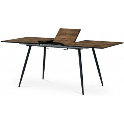 Jídelní stůl, 140+40x80x76 cm, MDF deska, dýha v imitaci staré dřevo, kov, černý lak HT-921 OLW