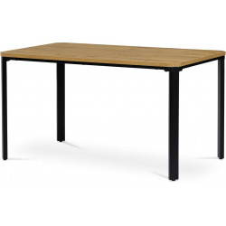 Stůl jídelní,  MDF deska, dýha divoký dub, kovové nohy, černý lak AT-621 OAK