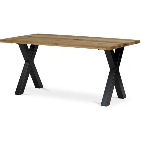 Stůl jídelní, 160x90x75 cm, masiv dub, kovové podnoží ve tvaru písmene "X" , černý lak DS-X160 DUB