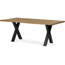 Stůl jídelní, 200x100x75 cm,masiv dub, kovová noha ve tvaru písmene"X", černý lak DS-X200 DUB