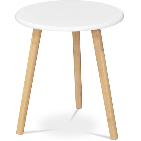 Stůl konferenční 40x40x45 cm,  MDF bílá deska,  nohy bambus přírodní odstín AF-1142 WT