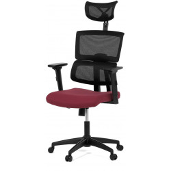 Kancelářská židle, potah bordó látka a černá síťovina MESH, houpací mech. KA-B1025 BOR