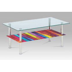 Konferenční stolek 100x60x43 cm, čiré sklo, police duha, nerez