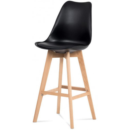 Barová židle, černý plast+ekokůže, nohy masiv buk CTB-801 BK