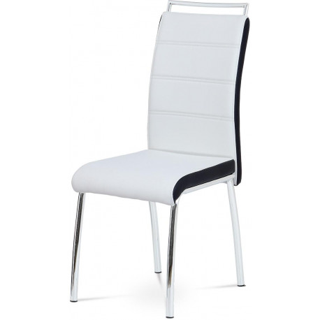 Jídelní židle, koženka bílá/černý bok, madlo, chrom DCL-403 WT