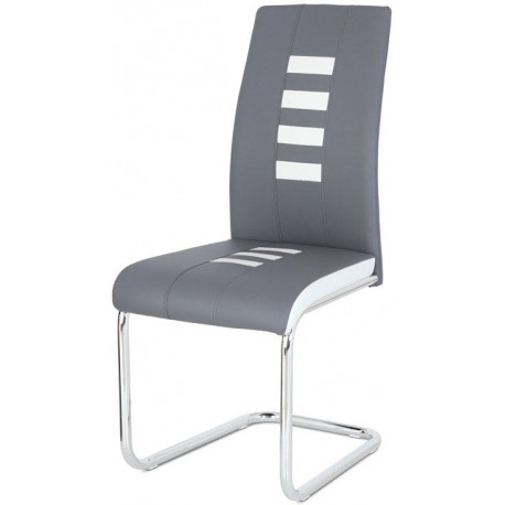 Jídelní židle, potah kombinace šedé a bílé ekokůže, kovová pohupová podnož, chro DCL-961 GREY