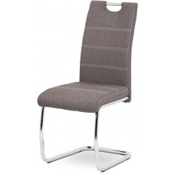 Jídelní židle, potah coffee látka, bílé prošití, kovová chromovaná pohupová podn HC-482 COF2