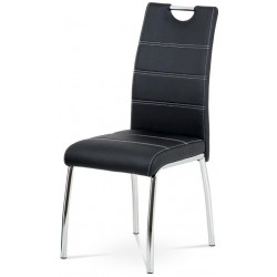 Jídelní židle, potah černá ekokůže, bílé prošití, kovová čtyřnohá chromovaná pod HC-484 BK