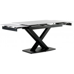 Jídelní stůl 120+30+30x80 cm, keramická deska bílý mramor, kov, černý matný lak HT-450M BK