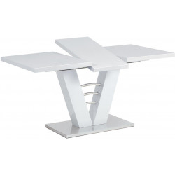 Rozkládací jídelní stůl 120+40x80 cm, bílý lesk / broušený nerez HT-510 WT