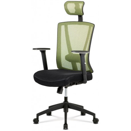 Kancelářská židle, černá MESH+zelená síťovina, plastový kříž, synchronní mechani KA-H110 GRN