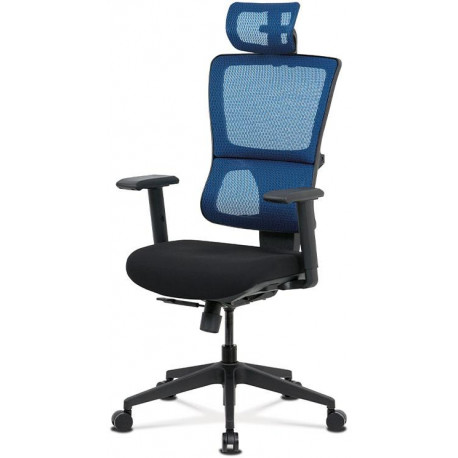 Kancelářská židle, černá látka+modrá síťovina, synchronní mech., plastový kříž KA-M04 BLUE