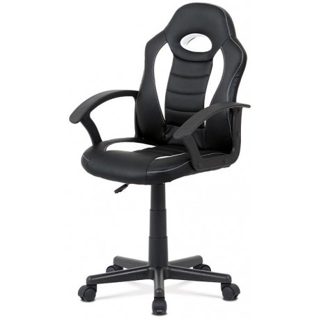Kancelářská židle, bílá-černá ekokůže, výšk. nast., kříž plast černý KA-V107 WT