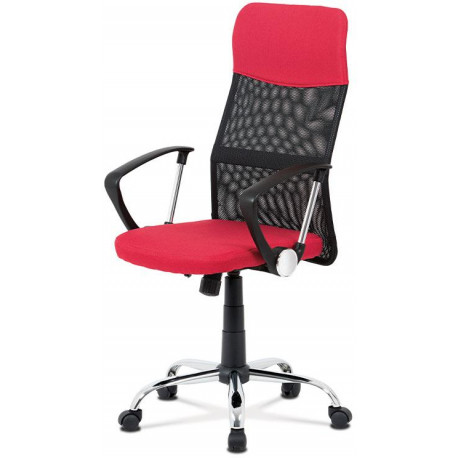 Kancelářská židle, červená látka, černá MESH, houpací mech, kříž kovový KA-V204 RED