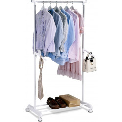 Stojan na šaty s odkladačem a otočnými závěsy, bílá barva, kov / plast, chrom ABD-1212 WT