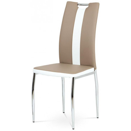 Jídelní židle, potah kombinace cappucino a bílé ekokůže, kovová čtyřnohá chromov AC-2202 CAP