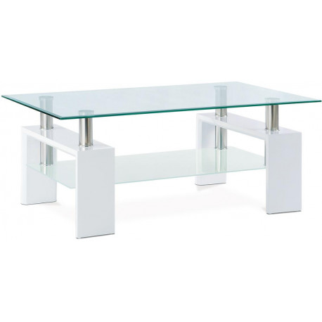 Konferenční stolek 110x60x45 cm, bílý lesk / čiré sklo 8 mm AF-1024 WT