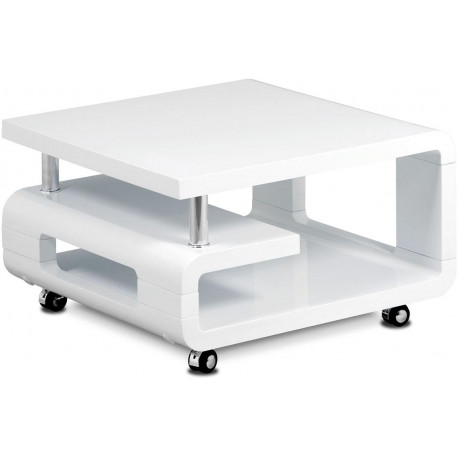 Konferenční stolek 70x70x43, bílá MDF vysoký lesk, chrom, 4 kolečka AHG-617 WT