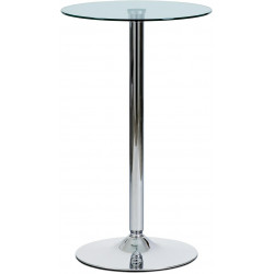 Barový stůl, kulatá deska z čirého skla  pr. 60 cm, kovová chromovaná podnož AUB-6070 CLR