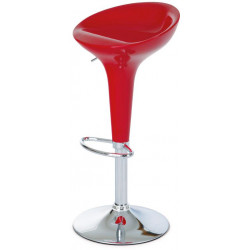 Barová židle, červený plast, chromová podnož, výškově nastavitelná AUB-9002 RED