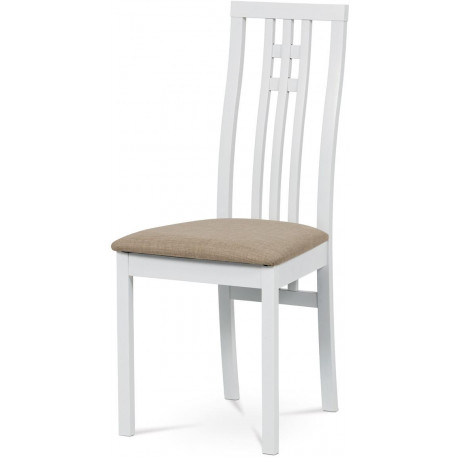 Jídelní židle, masiv buk, barva bílá, látkový béžový potah BC-2482 WT