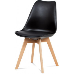 Jídelní židle, černá plastová skořepina, sedák černá ekokůže, čtyřnohá dřevěná p CT-752 BK