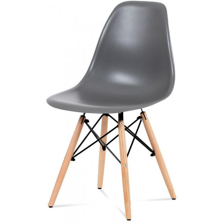 Jídelní židle, plast šedý / masiv buk / kov černý CT-758 GREY