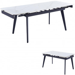 Jídelní stůl 120+30+30x80 cm, keramická deska bílý mramor, kov, černý matný lak HT-405M WT